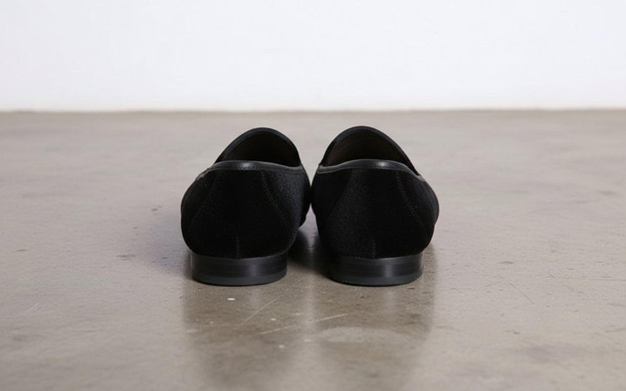 Handmade Men Party Velvet Embroidered Loafer Shoes,'s Black Velvet Shoes - back-view