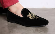 Handmade Men Party Velvet Embroidered Loafer Shoes,'s Black Velvet Shoes - detail-view-showing-texture