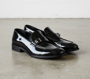 Handmade Men Patent Black Leather Monk Shoes, Office Shoes, Leather Shoes - 3-4-right-view