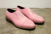 Handmade Men Pink Oxford shoes, Men Pink leather dress shoes, Party shoes - angle-view-showing-depth