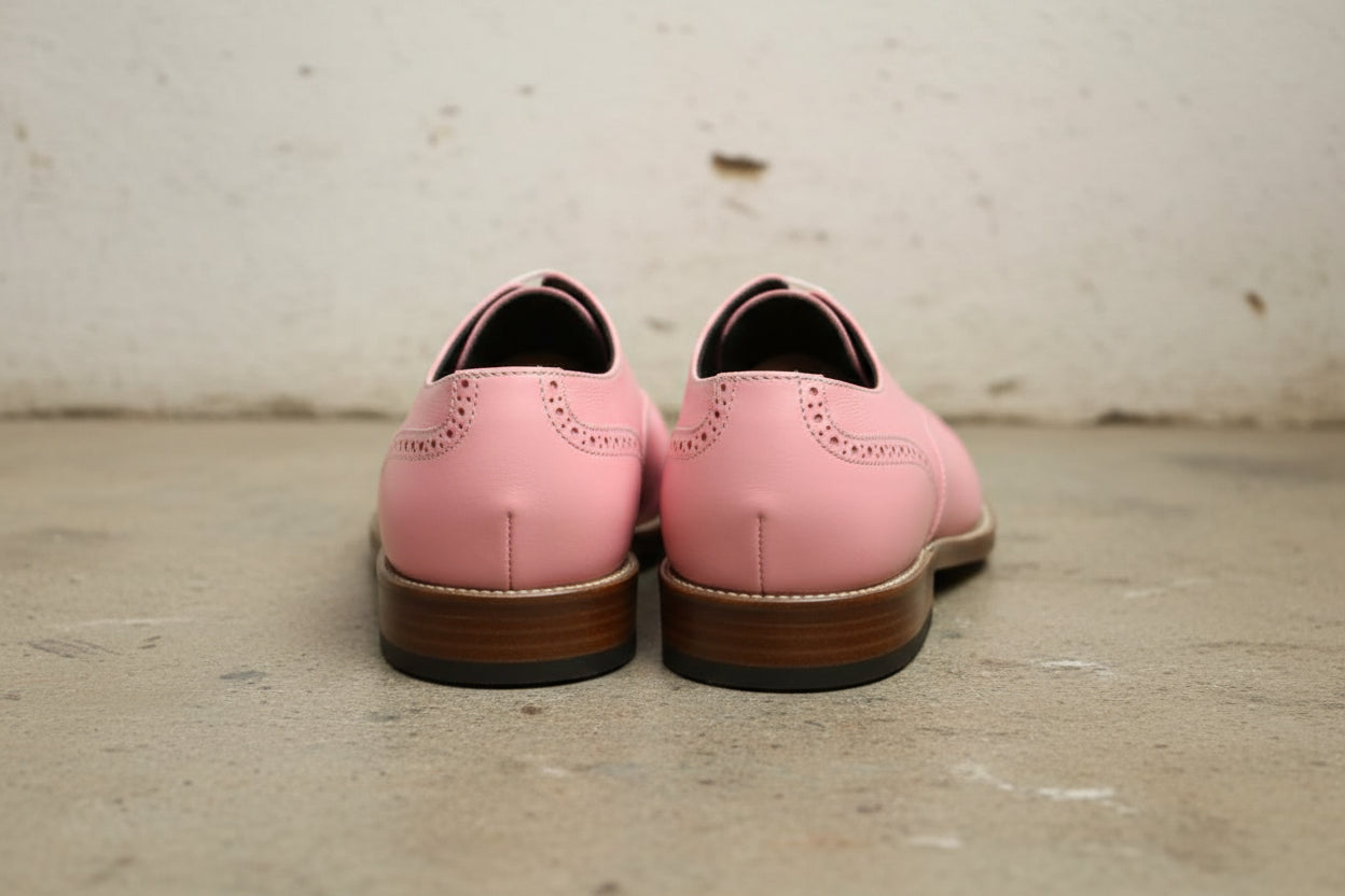 Handmade Men Pink Oxford shoes, Men Pink leather dress shoes, Party shoes - back-view