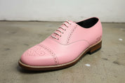 Handmade Men Pink Oxford shoes, Men Pink leather dress shoes, Party shoes - detail-view-showing-texture