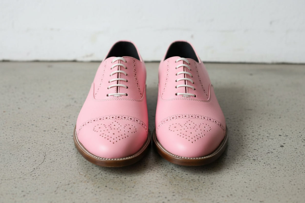 Handmade Men Pink Oxford shoes, Men Pink leather dress shoes, Party shoes - front-view