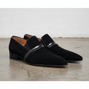 Handmade Men Pointed toe suede Shoes, Men party shoes, Men suede moccassins - angle-view-showing-depth