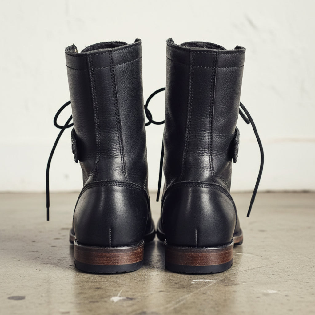 Handmade Men Punk style Combat boots, Men Napoleon miltary boots - back-view