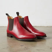 Handmade Men Red Leather Chelsea Boots, Red Ankle Boots, Classy Boots - angle-view-showing-depth