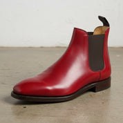 Handmade Men Red Leather Chelsea Boots, Red Ankle Boots, Classy Boots - detail-view-showing-texture