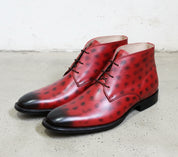 Handmade Men Red Leather Chukka boots, casual ankle leather boots - 3-4-right-view