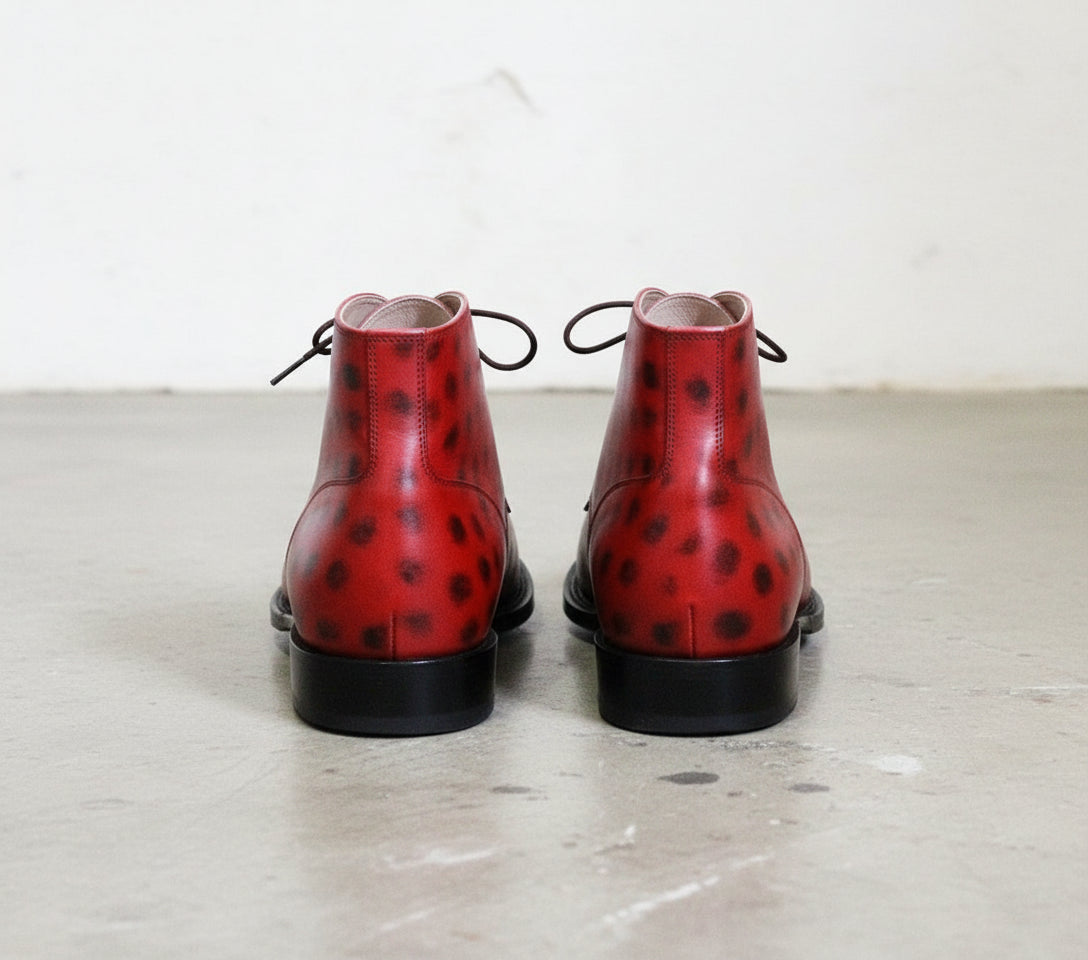 Handmade Men Red Leather Chukka boots, casual ankle leather boots - back-view