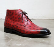 Handmade Men Red Leather Chukka boots, casual ankle leather boots - detail-view-showing-texture