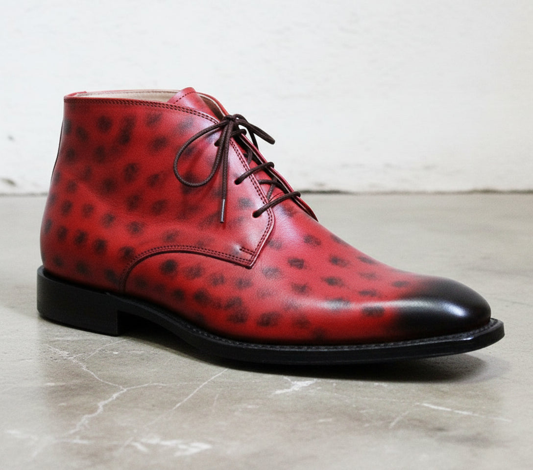Handmade Men Red Leather Chukka boots, casual ankle leather boots - detail-view-showing-texture