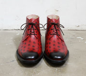 Handmade Men Red Leather Chukka boots, casual ankle leather boots - front-view