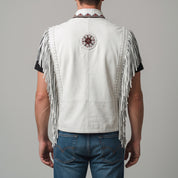 Handmade Men’s White Suede Western Leather Fringe Vest — Huxley