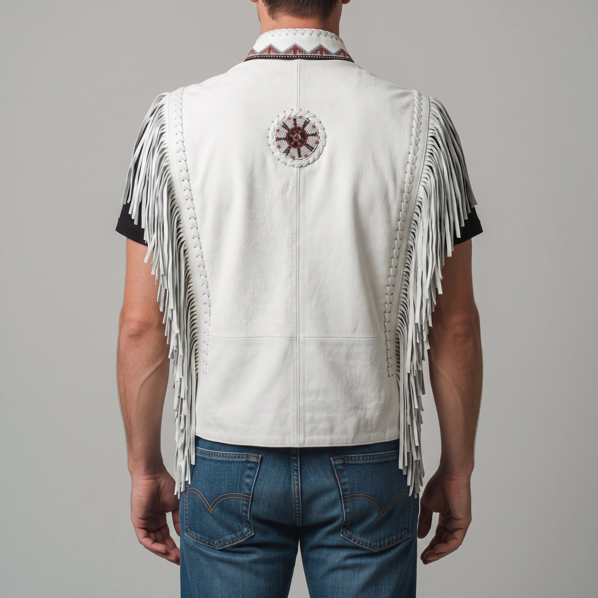 Handmade Men’s White Suede Western Leather Fringe Vest — Huxley