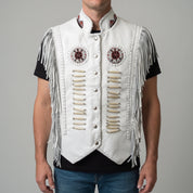 Handmade Men’s White Suede Western Leather Fringe Vest — Huxley
