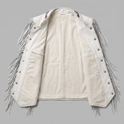 Handmade Men’s White Suede Western Leather Fringe Vest — Huxley
