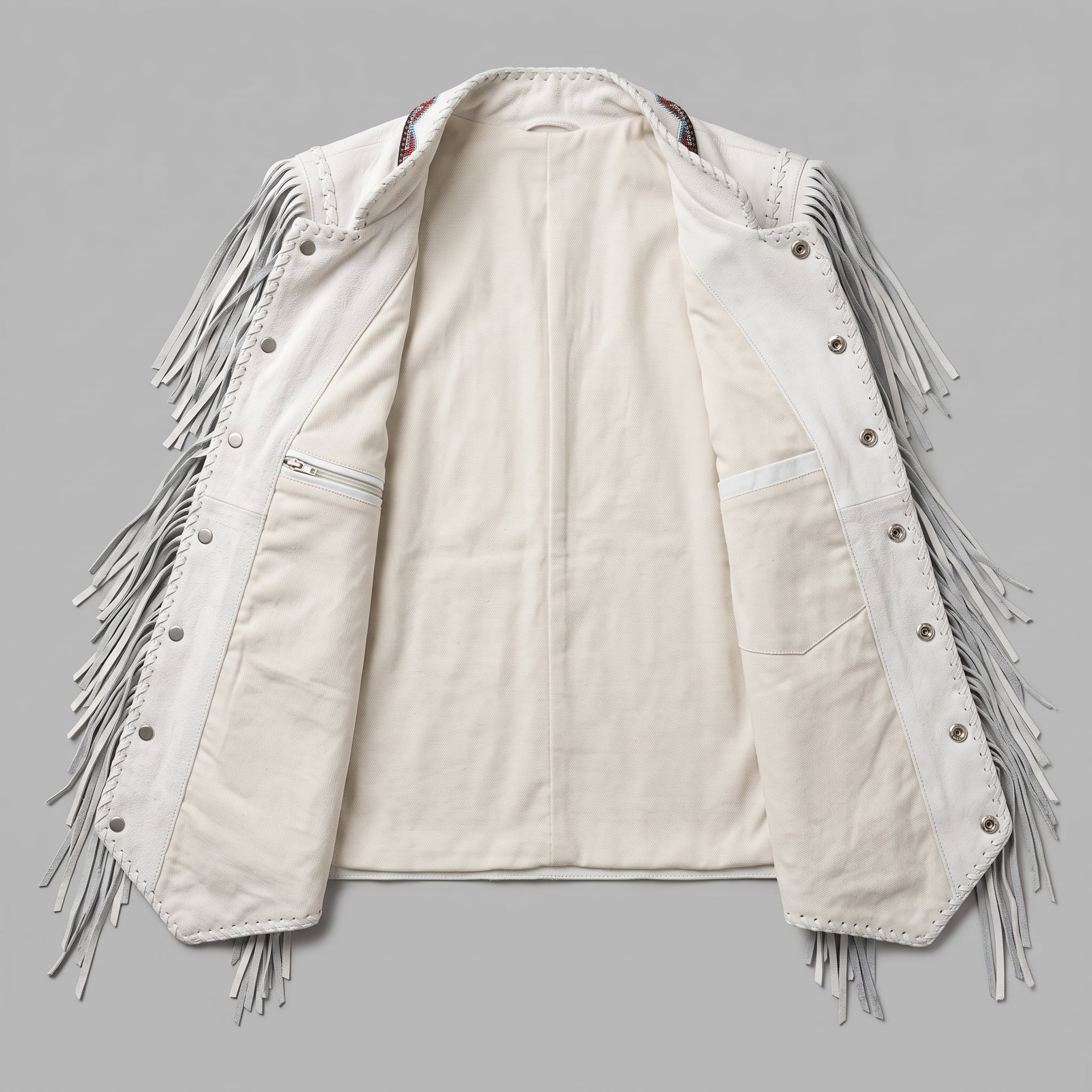 Handmade Men’s White Suede Western Leather Fringe Vest — Huxley