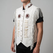 Handmade Men’s White Suede Western Leather Fringe Vest — Huxley