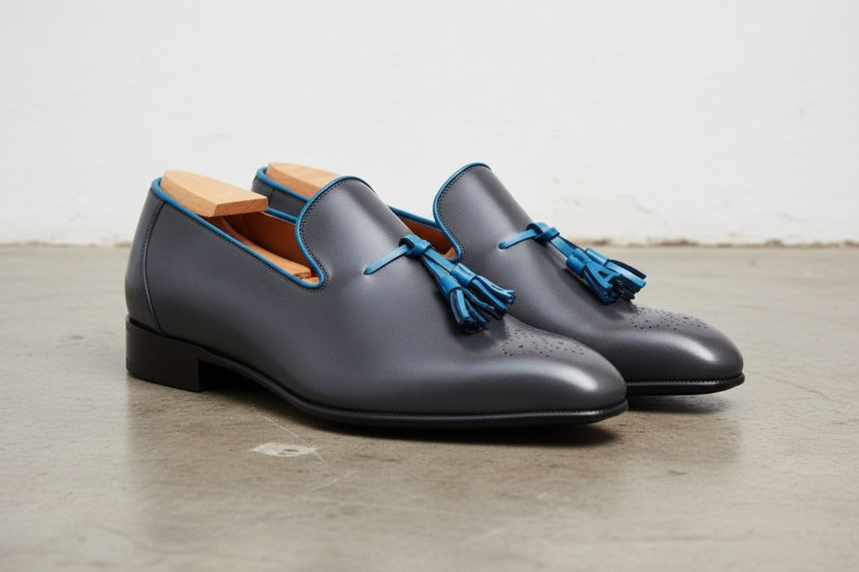 Handmade Men Shoes Mens Black Tassels Leather Shoes Dress Leather Shoes - 3-4-right-view