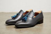 Handmade Men Shoes Mens Black Tassels Leather Shoes Dress Leather Shoes - angle-view-showing-depth