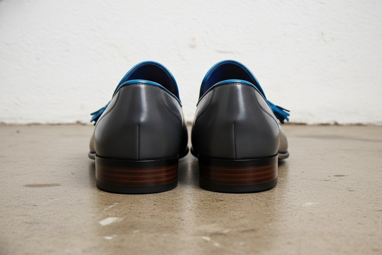 Handmade Men Shoes Mens Black Tassels Leather Shoes Dress Leather Shoes - back-view