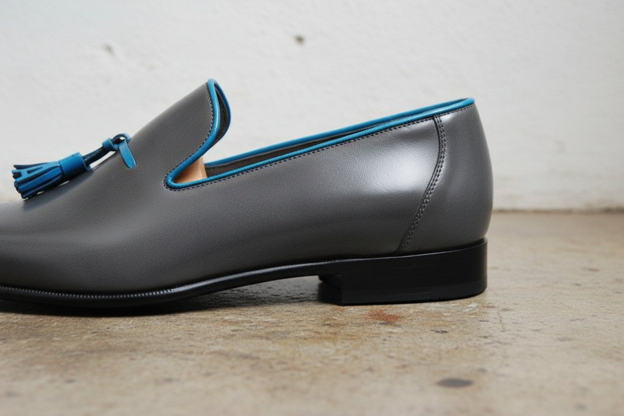 Handmade Men Shoes Mens Black Tassels Leather Shoes Dress Leather Shoes - detail-view-showing-texture