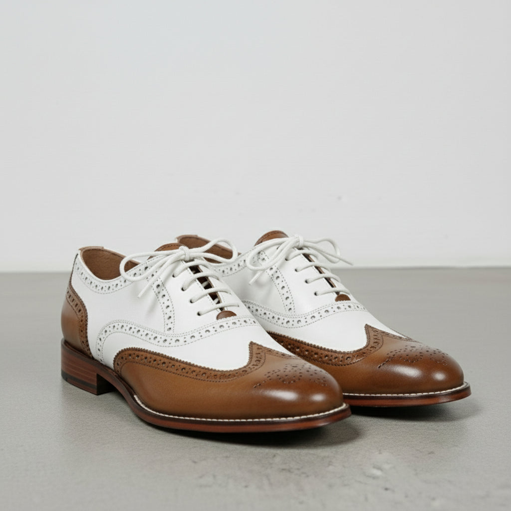 Handmade Men Spectator Shoes, Two Tone Shoes, Wingtip Casino Brogue Shoes - angle-view-showing-depth