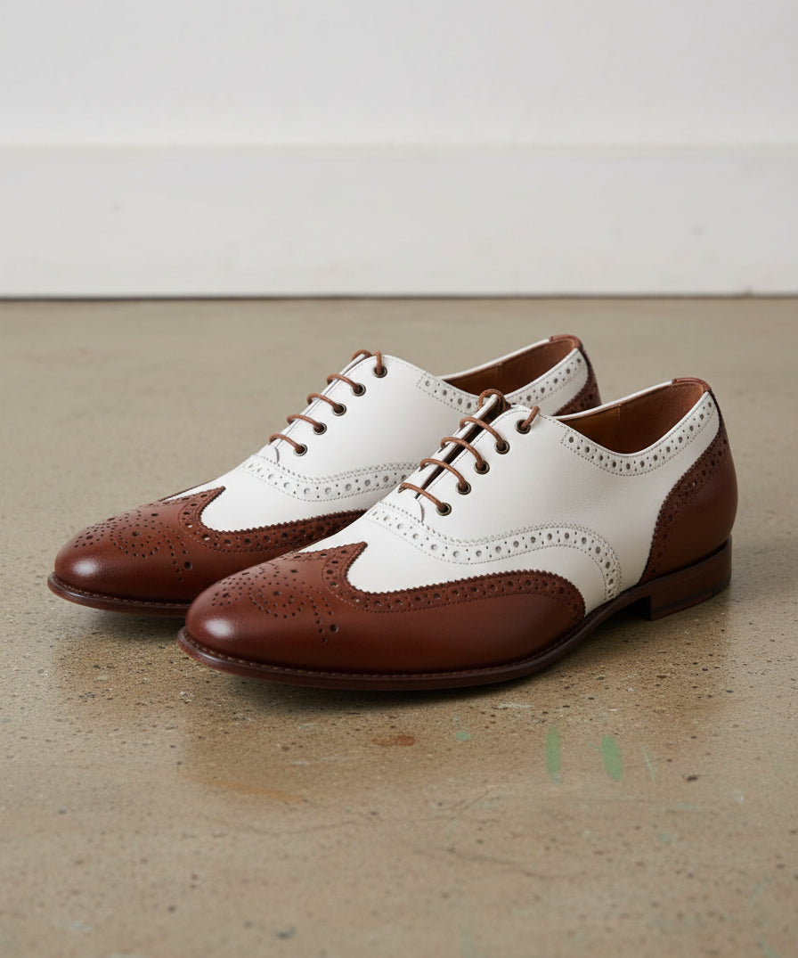 Handmade Men Spectators dress shoes, Men wing tip brogue Casino shoes - angle-view-showing-depth