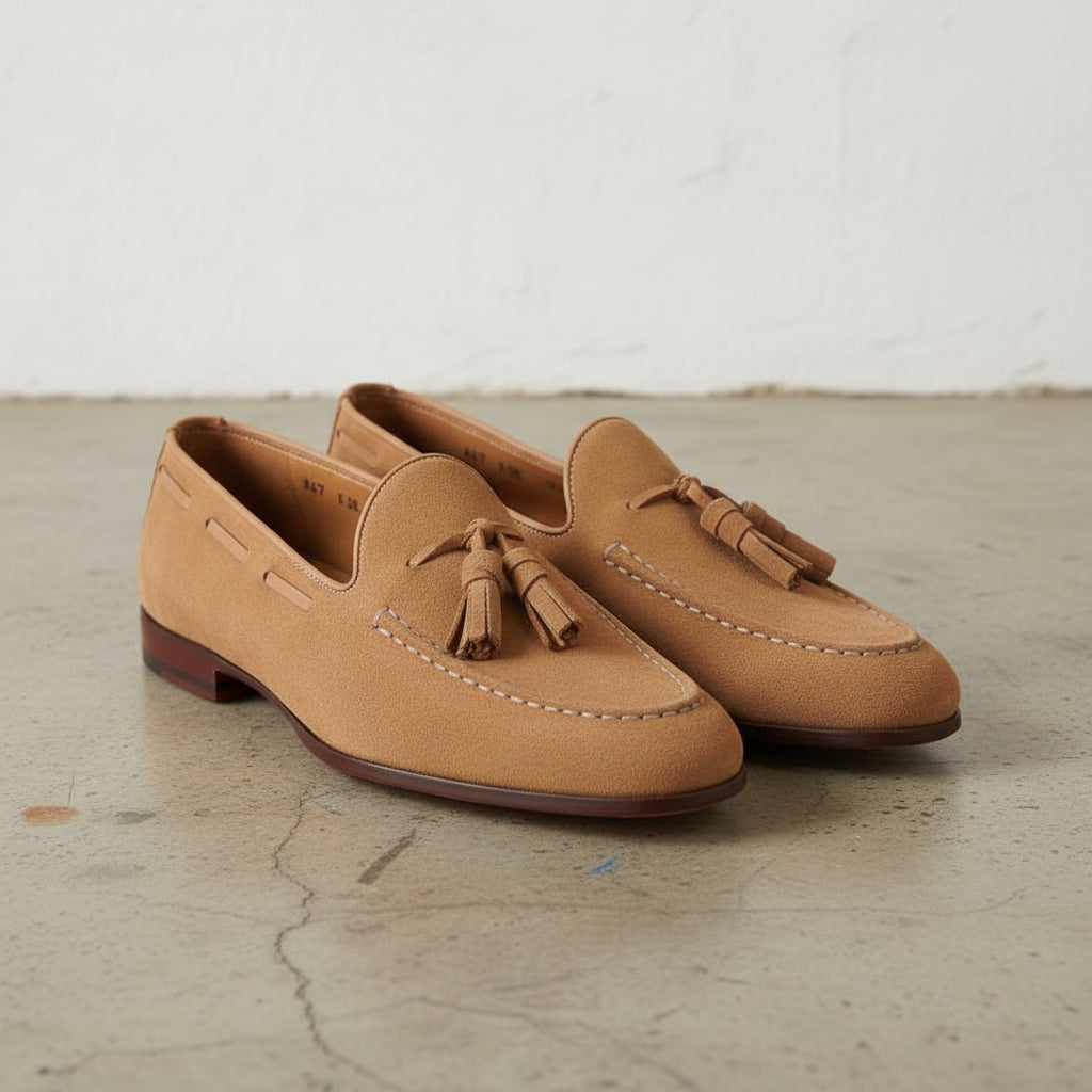 Handmade Men suede beige Shoes, Beige Loafer For mens , Party Suede Shoes