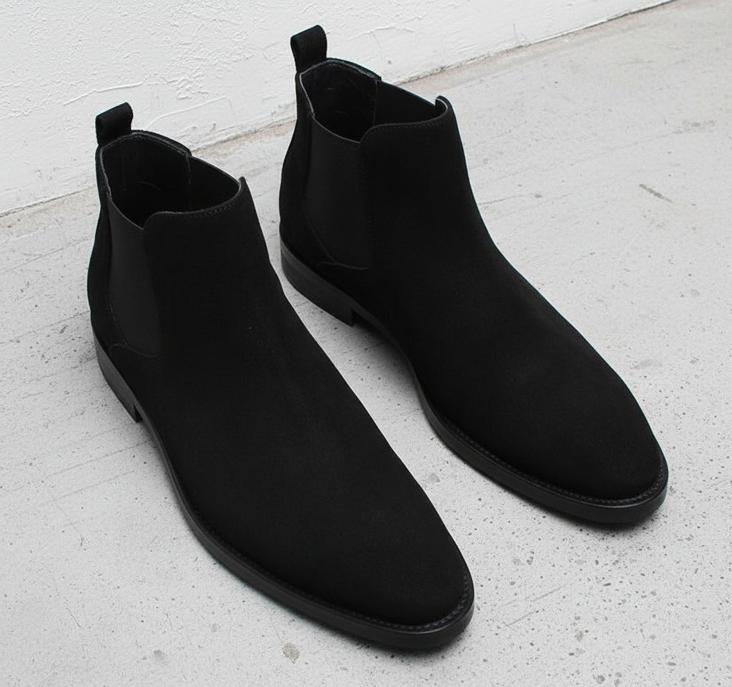 Handmade Men Suede Chelsea boot, Men black suede ankle boots, Casual boots - angle-view-showing-depth