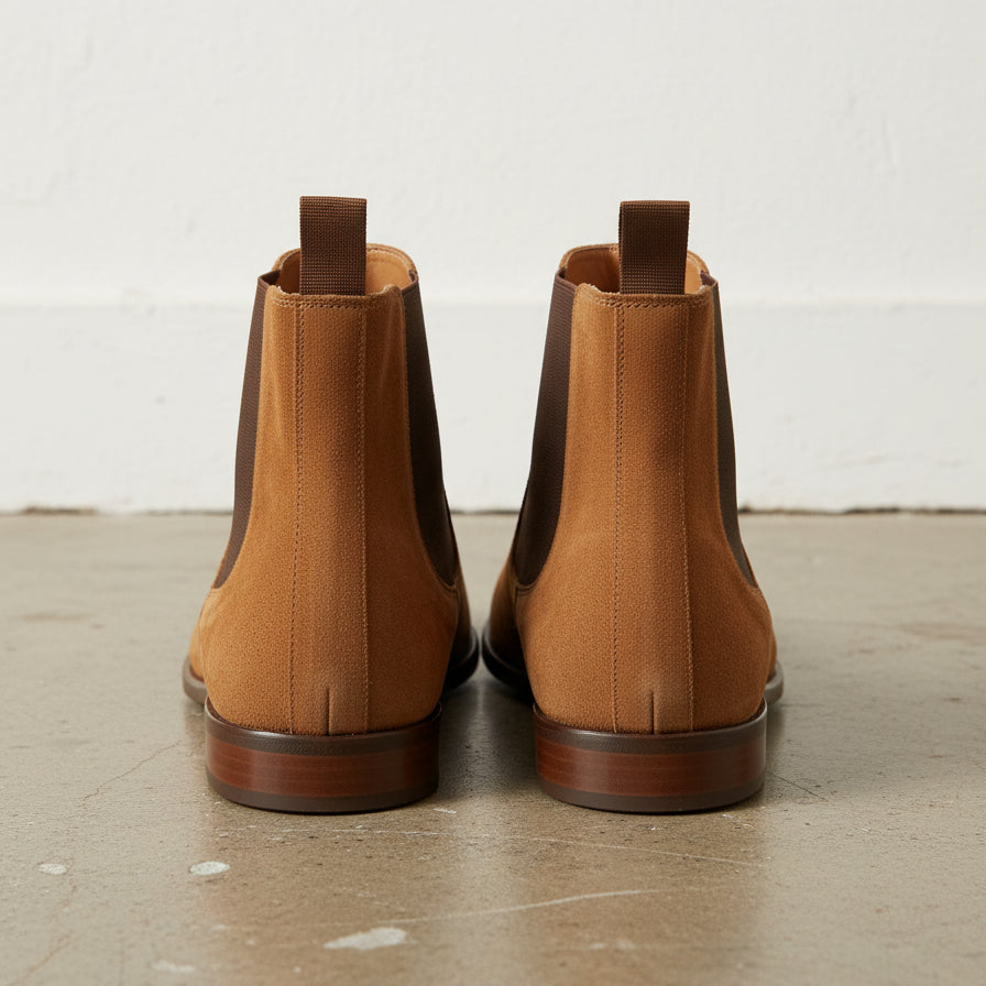 Handmade Men Suede Chelsea boot, Men tan suede ankle boots, Casual boots - back-view