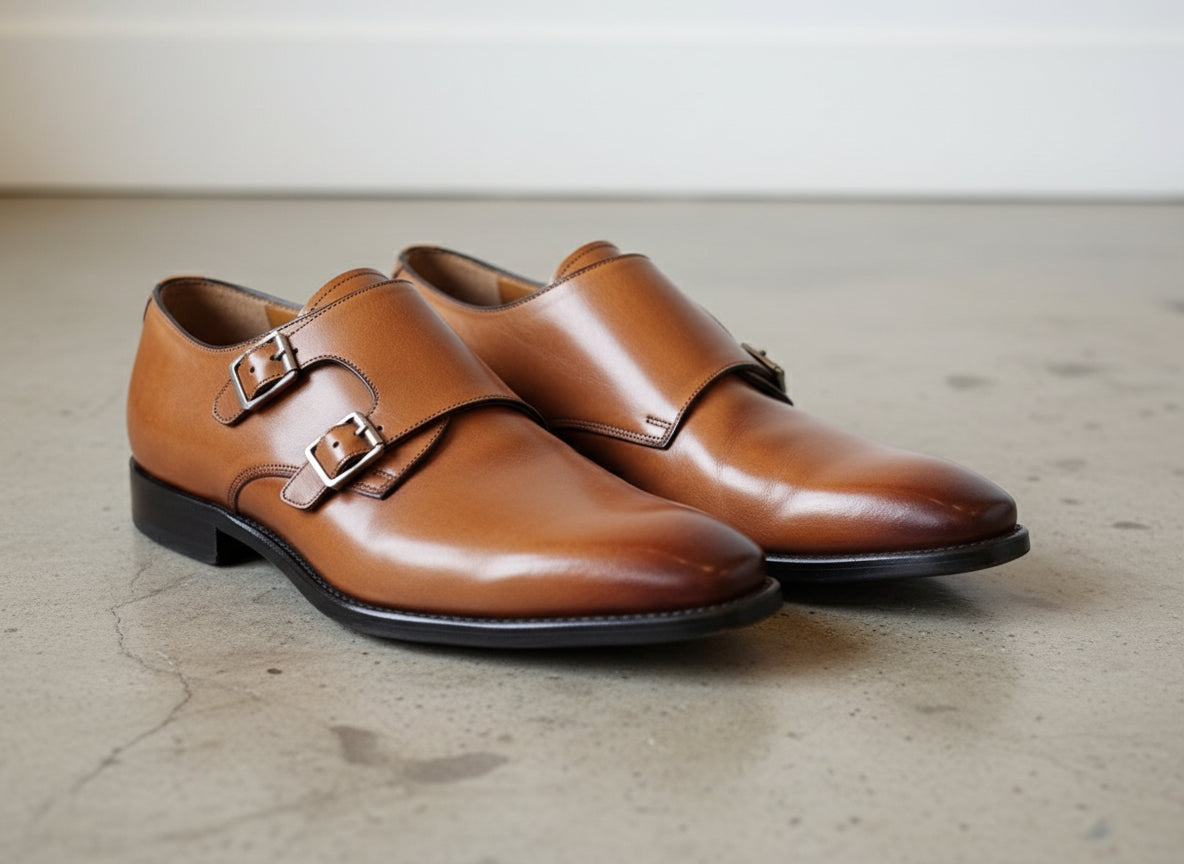 Handmade Men Tan brown Double monk Chukka dress boot, Formal boots for men - 3-4-right-view