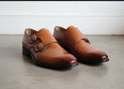 Handmade Men Tan brown Double monk Chukka dress boot, Formal boots for men - angle-view-showing-depth