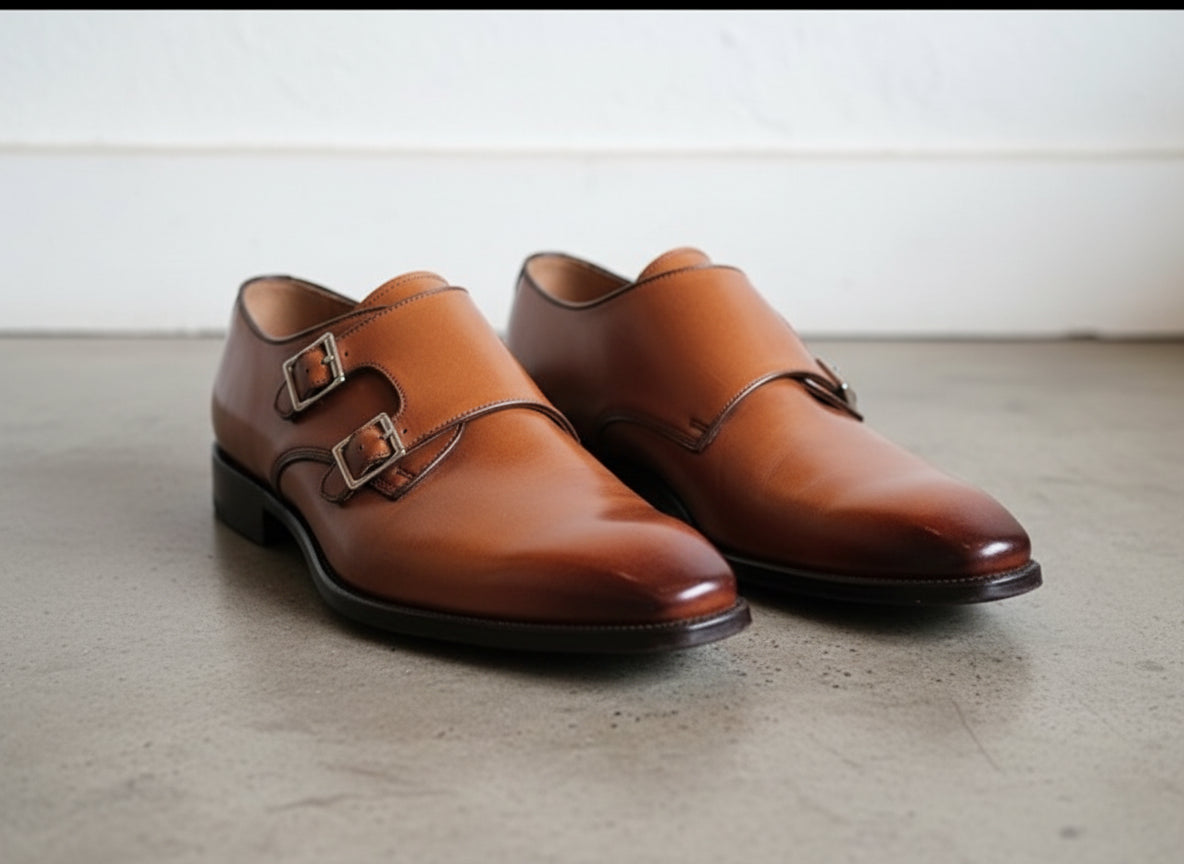 Handmade Men Tan brown Double monk Chukka dress boot, Formal boots for men - angle-view-showing-depth