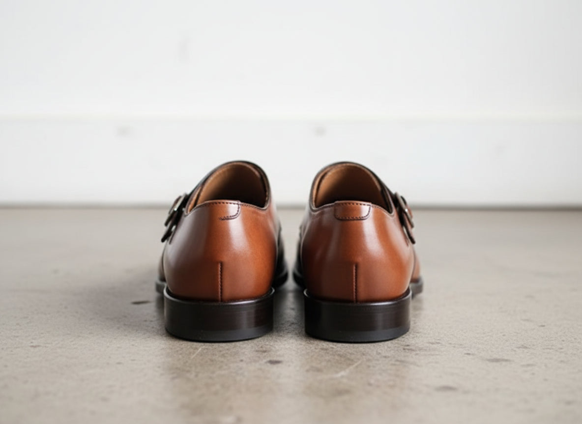 Handmade Men Tan brown Double monk Chukka dress boot, Formal boots for men - back-view