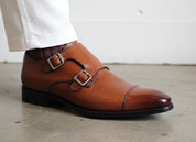 Handmade Men Tan brown Double monk Chukka dress boot, Formal boots for men - detail-view-showing-texture