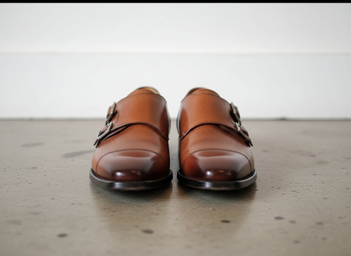 Handmade Men Tan brown Double monk Chukka dress boot, Formal boots for men - front-view