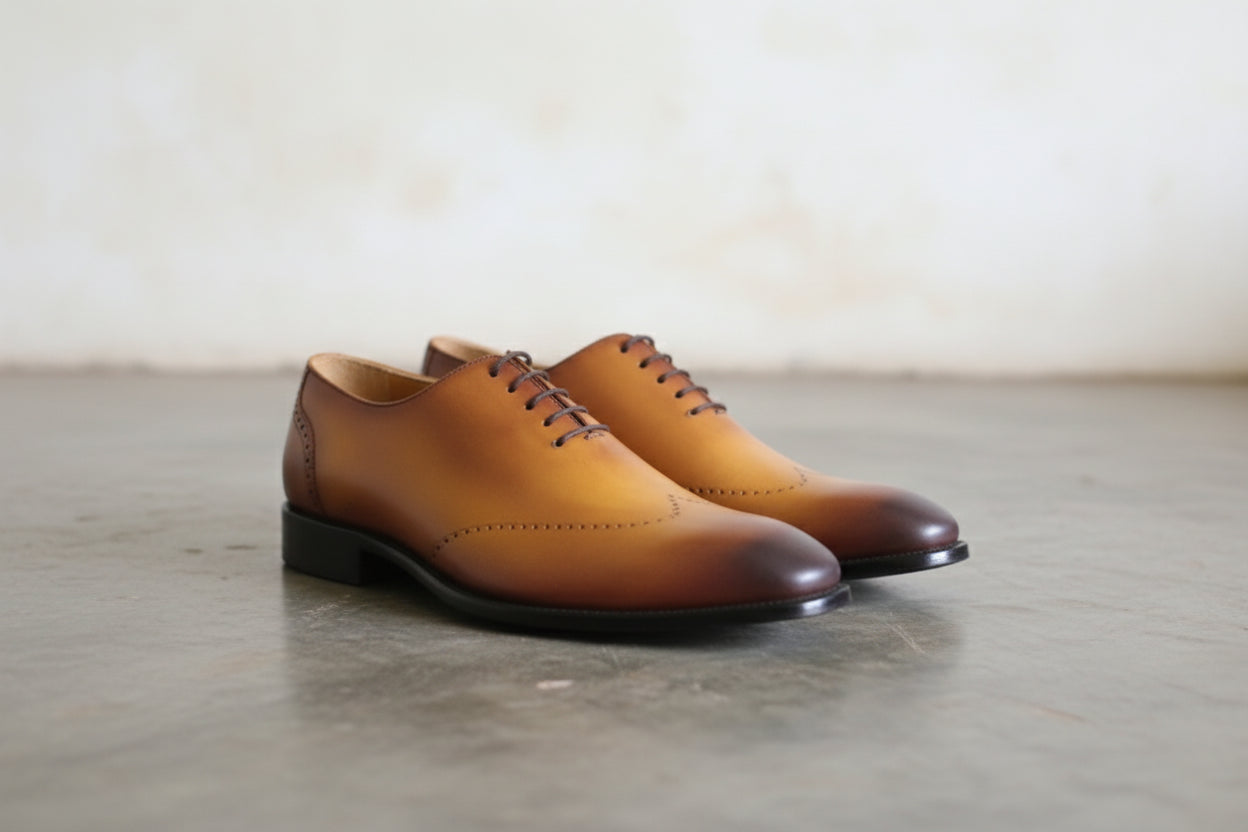 Handmade Men Tan brown dress shoes, Men brown leather brogue oxfords shoes - 3-4-right-view