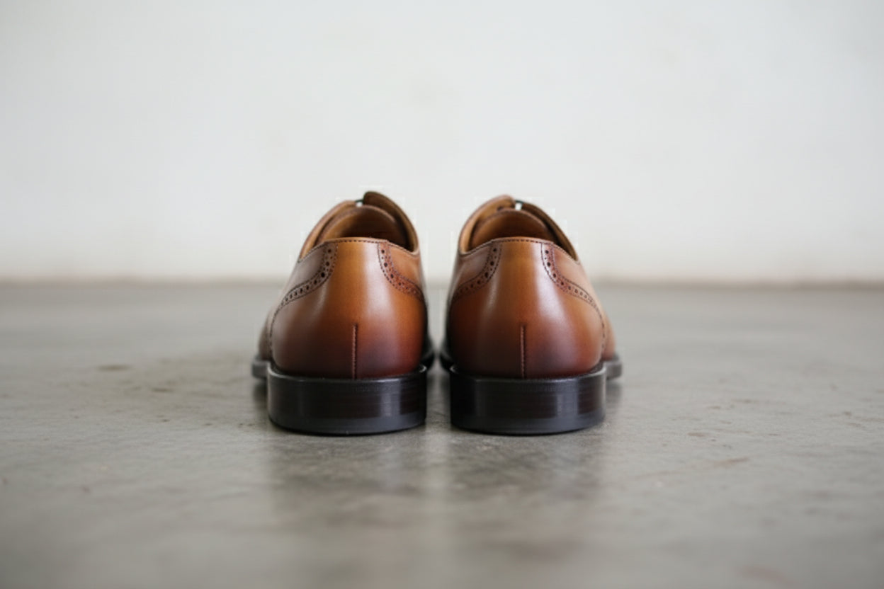 Handmade Men Tan brown dress shoes, Men brown leather brogue oxfords shoes - back-view