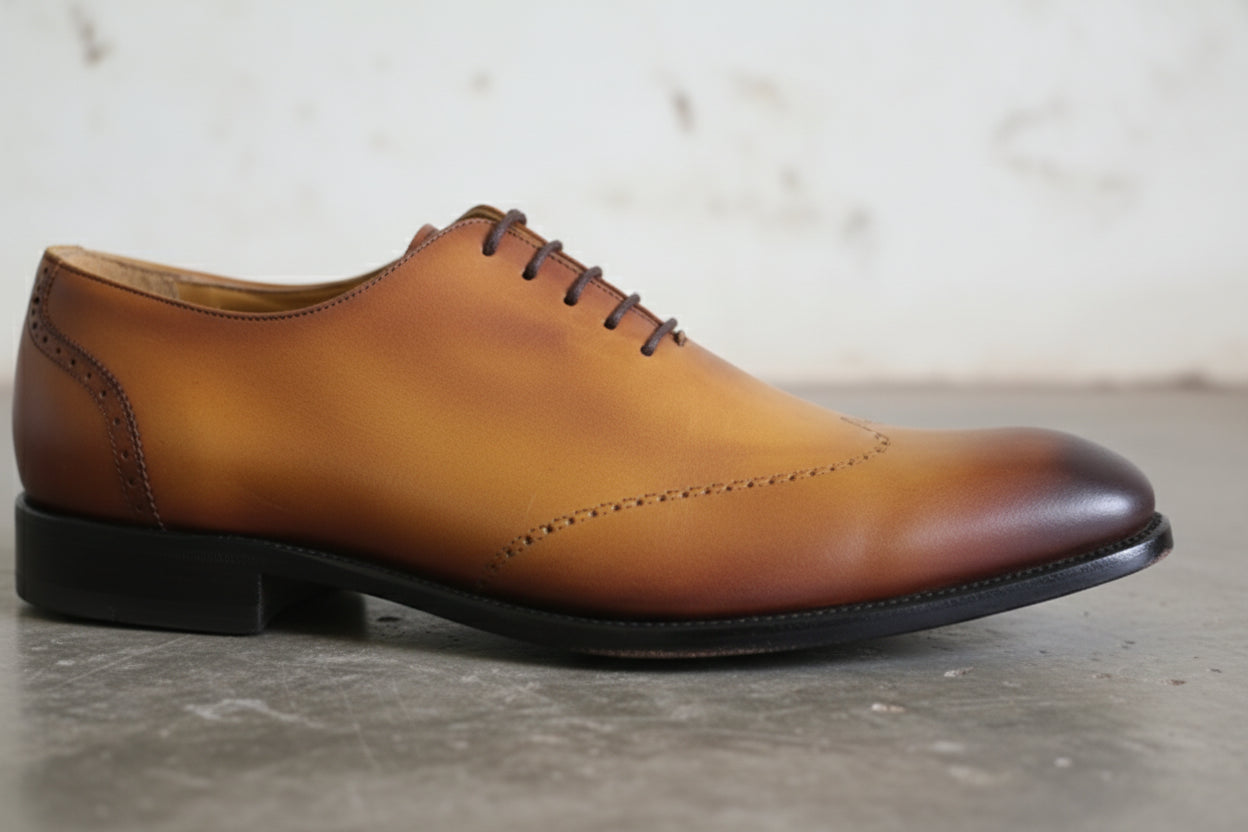 Handmade Men Tan brown dress shoes, Men brown leather brogue oxfords shoes - detail-view-showing-texture