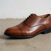 Handmade Men Tan Brown Dress Shoes, Men Brown Leather lace up Oxfords Shoes - detail-view-showing-texture