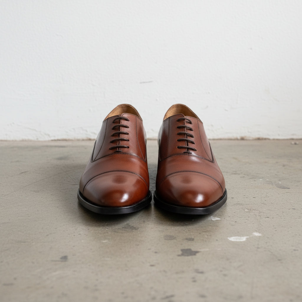 Handmade Men Tan Brown Dress Shoes, Men Brown Leather lace up Oxfords Shoes - front-view