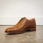 Handmade Men Tan Brown Dress Shoes, Men crocodile Leather Oxfords Shoes - detail-view-showing-texture