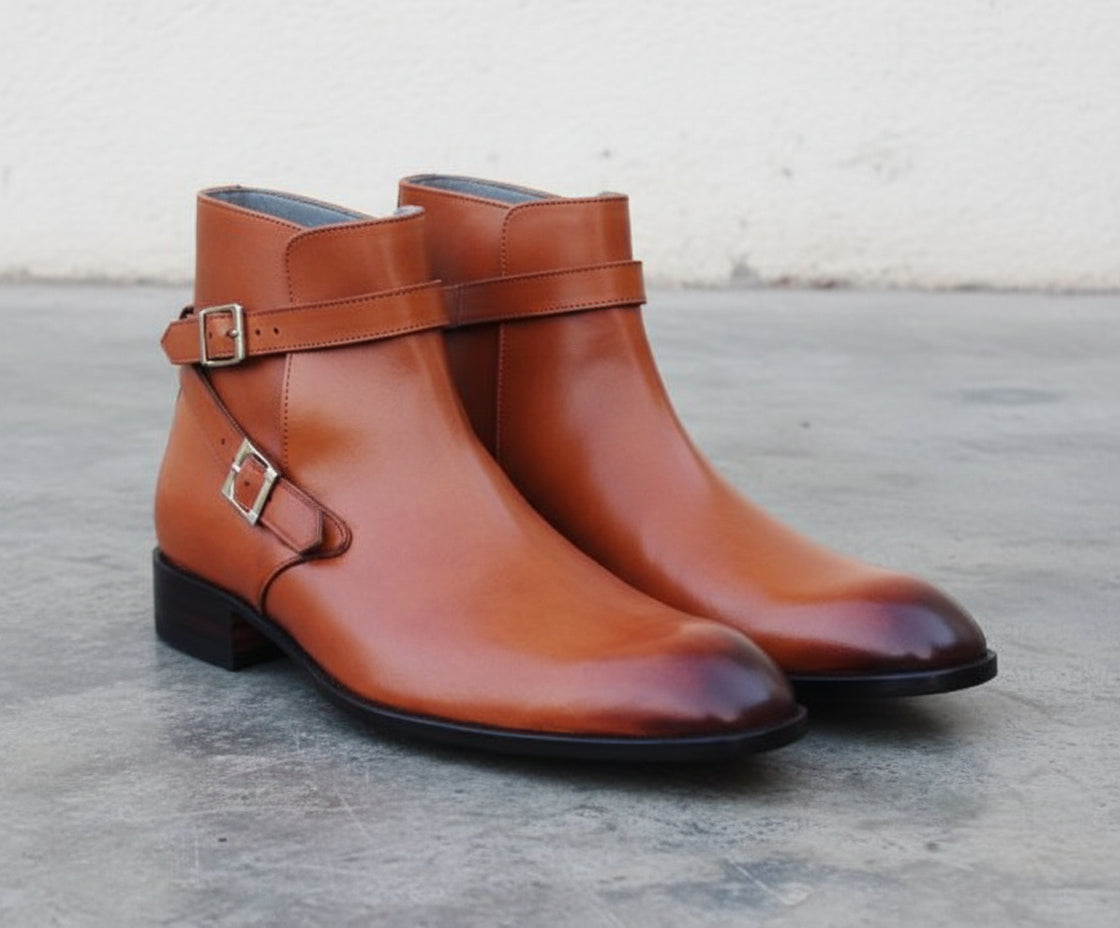 Handmade Men Tan Brown Jodhpurs Ankle Boot, Tan Color Ankle Casual Boot