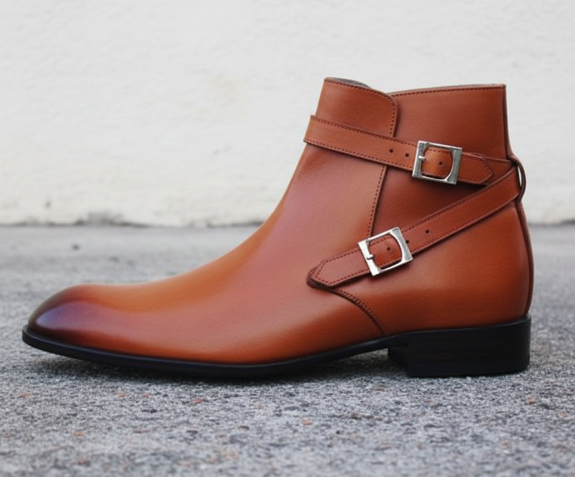 Handmade Men Tan Brown Jodhpurs Ankle Boot, Tan Color Ankle Casual Boot