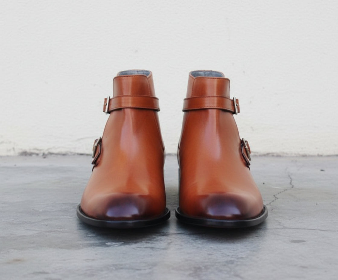 Handmade Men Tan Brown Jodhpurs Ankle Boot, Tan Color Ankle Casual Boot