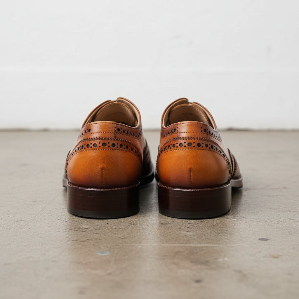 Handmade Men Tan brown leather shoes, Men wingtip dress shoes, Mens shoe - back-view