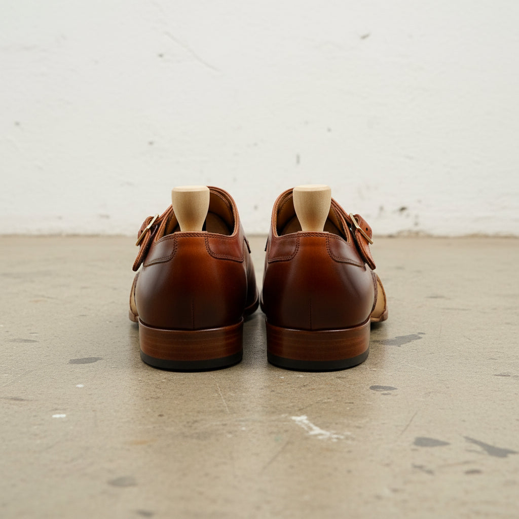 Handmade Men Tan brown monk shoes, Men tan dress shoes, Shoes for men - back-view