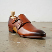 Handmade Men Tan brown monk shoes, Men tan dress shoes, Shoes for men - detail-view-showing-texture