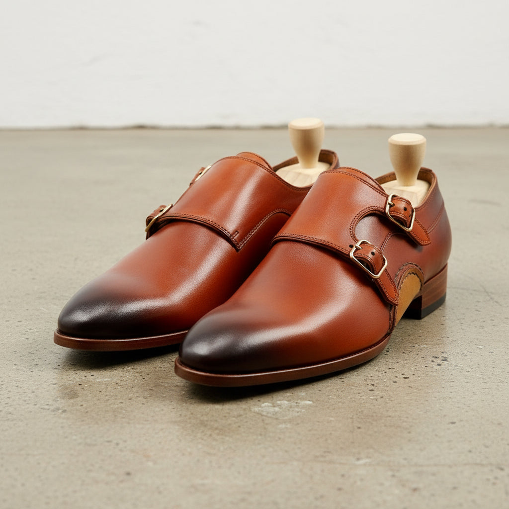 Handmade Men Tan brown monk shoes, Men tan dress shoes, Shoes for men - front-view